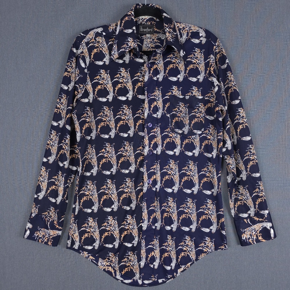 Vintage Branford Shirt Mens Small‎ Long Sleeve Button Disco Dagger Collar 1970s